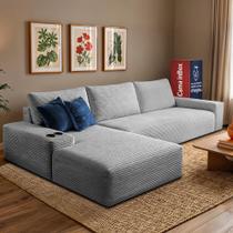Sofá Evo. 2,70m Molas Ensacadas com Chaise Lounge Esquerda Velourê Cama inBox Sofá Evo. 2,70m Molas Ensacadas com Chaise Lounge Esquerda Velourê Cama inBox