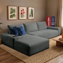 Sofá Evo. 2,70m Molas Ensacadas com Chaise Lounge Esquerda Velourê Cama inBox
