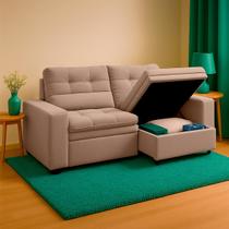 Sofá Filipinas SMP Retrátil Com Baú Veludo 2,08m Bege Sofá Filipinas SMP Retrátil Com Baú Veludo 2,08m Bege