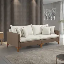 Sofá Fixo 3 Lugares M-195 2,20m Molas Bonnel Almofadas Soltas Linho Estofados Martins