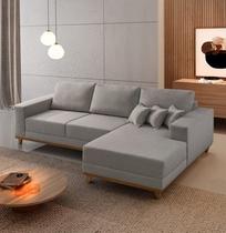 Sofá Fixo Com Chaise 2,5M Cronos Linho Com Molas Lado Direito Meu Sofá Online