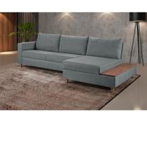 Sofá Fixo com Chaise Milão 3,18cm Lateral em Madeira Linho Grafite Sofá Fixo com Chaise Milão 3,18cm Lateral em Madeira Linho Grafite