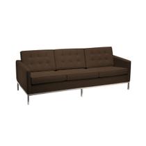 Sofá Fixo Florence Knoll 3 Lugares Cromado em Sintético Marrom Sofá Fixo Florence Knoll 3 Lugares Cromado em Sintético Marrom