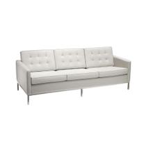 Sofá Fixo Florence Knoll 3 Lugares Inox em Sintético Branco Sofá Fixo Florence Knoll 3 Lugares Inox em Sintético Branco
