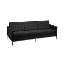 Sofá Fixo Florence Knoll 3 Lugares Inox em Sintético Preto Sofá Fixo Florence Knoll 3 Lugares Inox em Sintético Preto