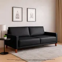 Sofá Fixo Material Sintético 2 metros 3 Lugares 2 Almofadas Base de Madeira Maciça Eucalipto Escritório Sala de Estar Re