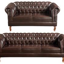 Sofá Fixo Retrô 5 Lugares material sintético Marrom Dom Pedro Chesterfield 215cm Sofá Fixo Retrô 5 Lugares material sintético Marrom Dom Pedro Chesterfield 215cm