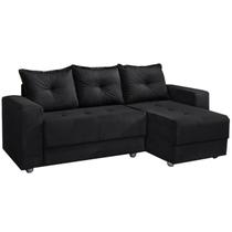 Sofá Florença 3 Lugares com Chaise Tecido Suede 200cm Cor Preto - Estrela Móveis