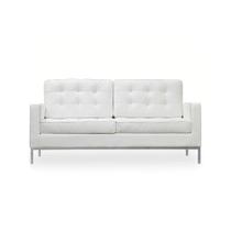 Sofá Florence Knoll 2 Lugares Cromado em Couro Natural Branco