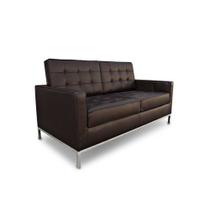 Sofá Florence Knoll 2 Lugares Cromado em Sintético Marrom Sofá Florence Knoll 2 Lugares Cromado em Sintético Marrom