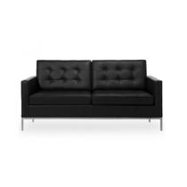 Sofá Florence Knoll 2 Lugares Inox em Couro Natural Preto