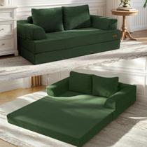 Sofá Futon Conversível COMAX de Veludo Cotelê Verde para Dois Sofá Futon Conversível COMAX de Veludo Cotelê Verde para Dois