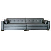 Sofá Gianni Bipartido Pé Cantoneira Escuro Tecido Corano 350cm