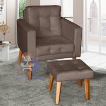 Sofá Glamour Dubai 1 Lugar 85CM Marrom Suede com Puff SMF Decor