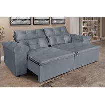 Sofá Grécia 2,00 metros Retrátil e Reclinável Veludo Cinza Sofá na Web