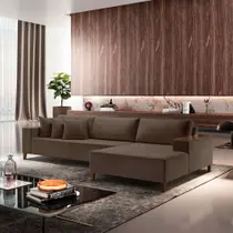 Sofá Grécia 4 lugares com Chaise Veludo 2,90M