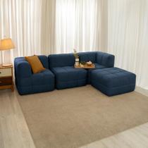 Sofá Guldi Popup com 2 Módulos Canto Central e Puff Linho Azul Sofá Guldi Popup com 2 Módulos Canto Central e Puff Linho Azul