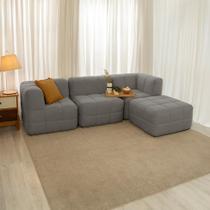 Sofá Guldi Popup com 2 Módulos Canto Central e Puff Linho Cinza