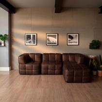 Sofá Guldi Popup com 2 Módulos Canto Central e Puff material sintético Café Sofá Guldi Popup com 2 Módulos Canto Central e Puff material sintético Café