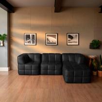 Sofá Guldi Popup com 2 Módulos Canto Central e Puff material sintético Preto