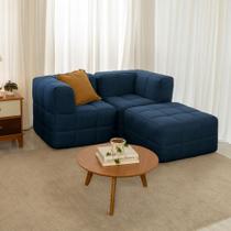 Sofá Guldi Popup com 2 Módulos Canto e Puff Linho Azul Sofá Guldi Popup com 2 Módulos Canto e Puff Linho Azul