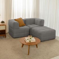 Sofá Guldi Popup com 2 Módulos Canto e Puff Linho Cinza