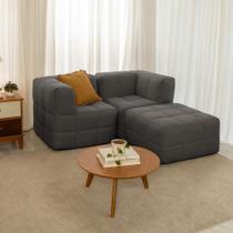 Sofá Guldi Popup com 2 Módulos Canto e Puff Linho Grafite