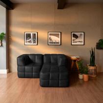 Sofá Guldi Popup com 2 Módulos Canto e Puff material sintético Preto Sofá Guldi Popup com 2 Módulos Canto e Puff material sintético Preto