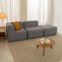 Sofá Guldi Popup com Módulo Canto Central e Puff Linho Cinza