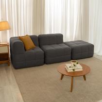 Sofá Guldi Popup com Módulo Canto Central e Puff Linho Grafite