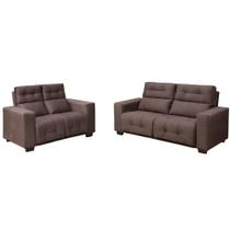 Sofá Hellen Hannover 3 e 2 lugares com encosto alto em tecido Platinium Marrom