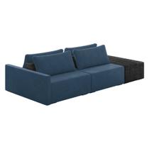 Sofá Ilha 2 Lugares Living 252cm Modulado Sala Lary Veludo Azul Marinho/PU Pto K01 - D'Rossi Sofá Ilha 2 Lugares Living 252cm Modulado Sala Lary Veludo Azul Marinho/PU Pto K01 - D'Rossi