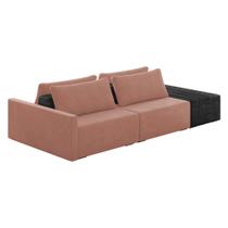 Sofá Ilha 2 Lugares Living 272cm Modulado Sala Lary Veludo Rosê/PU Pto K01 - D'Rossi
