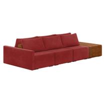 Sofá Ilha 3 Lugares Living 312cm Modulado para Sala Lary Veludo Vermelho K01 - D'Rossi