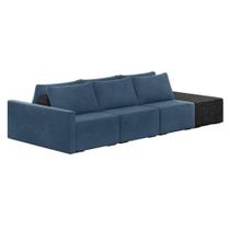 Sofá Ilha 3 Lugares Living 342cm Modulado Lary Veludo Azul Marinho Pu Pto K01 - D'rossi