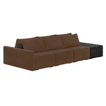 Sofá Ilha 3 Lugares Living 342cm Modulado Sala Lary Veludo/PU Pto K01 - D'Rossi