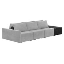 Sofá Ilha 3 Lugares Living 372cm Modulado Lary Veludo Cinza Pu Pto K01 - D'rossi