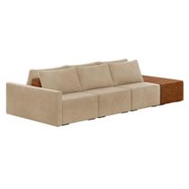 Sofá Ilha 3 Lugares Living 402cm Modulado Lary Veludo K01 Cor Bege