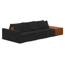 Sofá Ilha 3 Lugares Living 402cm Modulado Lary Veludo K01 Cor Preto