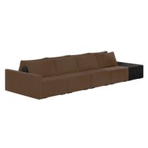 Sofá Ilha 4 Lugares Living 432cm Modulado Sala Lary Veludo Marrom/PU Pto K01 - D'Rossi
