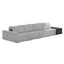 Sofá Ilha 4 Lugares Living 472cm Modulado Lary Bouclê Pu Pto K01 Cor Cinza Claro