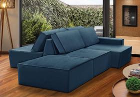 Sofá Ilha 7 Lugares Isadora Suede Azul Adonai Estofados