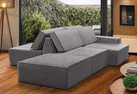 Sofá Ilha 7 Lugares Isadora Suede Cinza Adonai Estofados