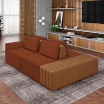 Sofá Ilha com Encosto e Almofadas Móveis Olimpo 245cm Modulado Linho/PU Terracota/Caramelo G45 - Gran Belo Sofá Ilha com Encosto e Almofadas Móveis Olimpo 245cm Modulado Linho/PU Terracota/Caramelo G45 - Gran Belo