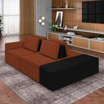 Sofá Ilha com Encosto e Almofadas Móveis Olimpo 245cm Modulado Linho/PU Terracota/Preto G45 - Gran Belo Sofá Ilha com Encosto e Almofadas Móveis Olimpo 245cm Modulado Linho/PU Terracota/Preto G45 - Gran Belo