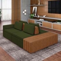 Sofá Ilha com Encosto e Almofadas Móveis Olimpo 245cm Modulado Linho/PU Verde/Caramelo G45 - Gran Belo Sofá Ilha com Encosto e Almofadas Móveis Olimpo 245cm Modulado Linho/PU Verde/Caramelo G45 - Gran Belo