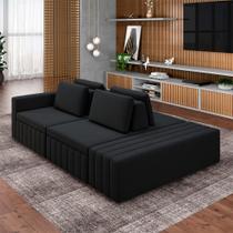 Sofá Ilha com Encosto e Almofadas Móveis Olimpo 245cm Modulado Veludo Preto G45 - Gran Belo Sofá Ilha com Encosto e Almofadas Móveis Olimpo 245cm Modulado Veludo Preto G45 - Gran Belo