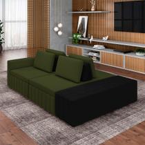 Sofá Ilha com Encosto e Almofadas Móveis Olimpo 265cm Modulado Linho/PU Verde/Preto G45 - Gran Belo Sofá Ilha com Encosto e Almofadas Móveis Olimpo 265cm Modulado Linho/PU Verde/Preto G45 - Gran Belo