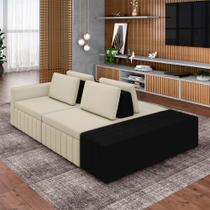 Sofá Ilha com Encosto e Almofadas Móveis Olimpo 285cm Modulado Linho/PU Bege/Preto G45 - Gran Belo Sofá Ilha com Encosto e Almofadas Móveis Olimpo 285cm Modulado Linho/PU Bege/Preto G45 - Gran Belo