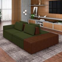 Sofá Ilha com Encosto e Almofadas Móveis Olimpo 285cm Modulado Linho/PU Verde/Marrom G45 - Gran Belo Sofá Ilha com Encosto e Almofadas Móveis Olimpo 285cm Modulado Linho/PU Verde/Marrom G45 - Gran Belo